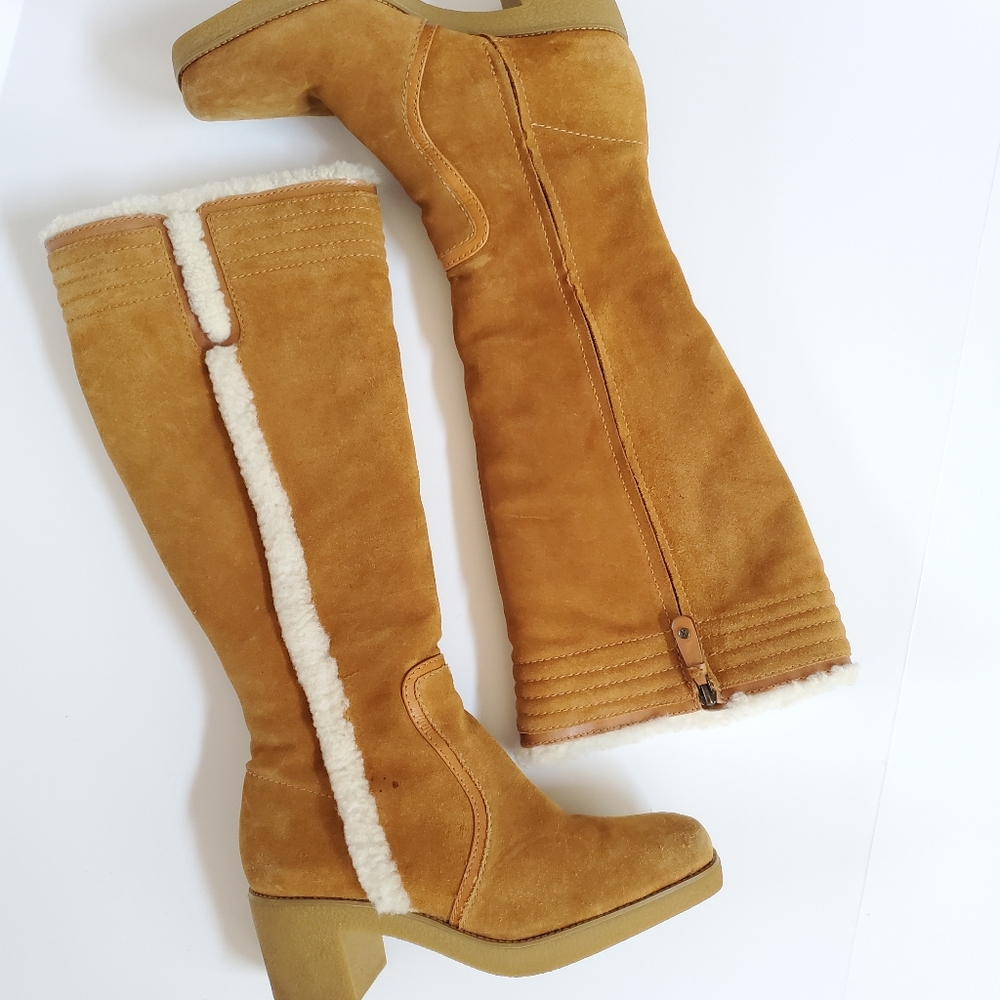 Cole Haan 70's style suede sherpa tall boots